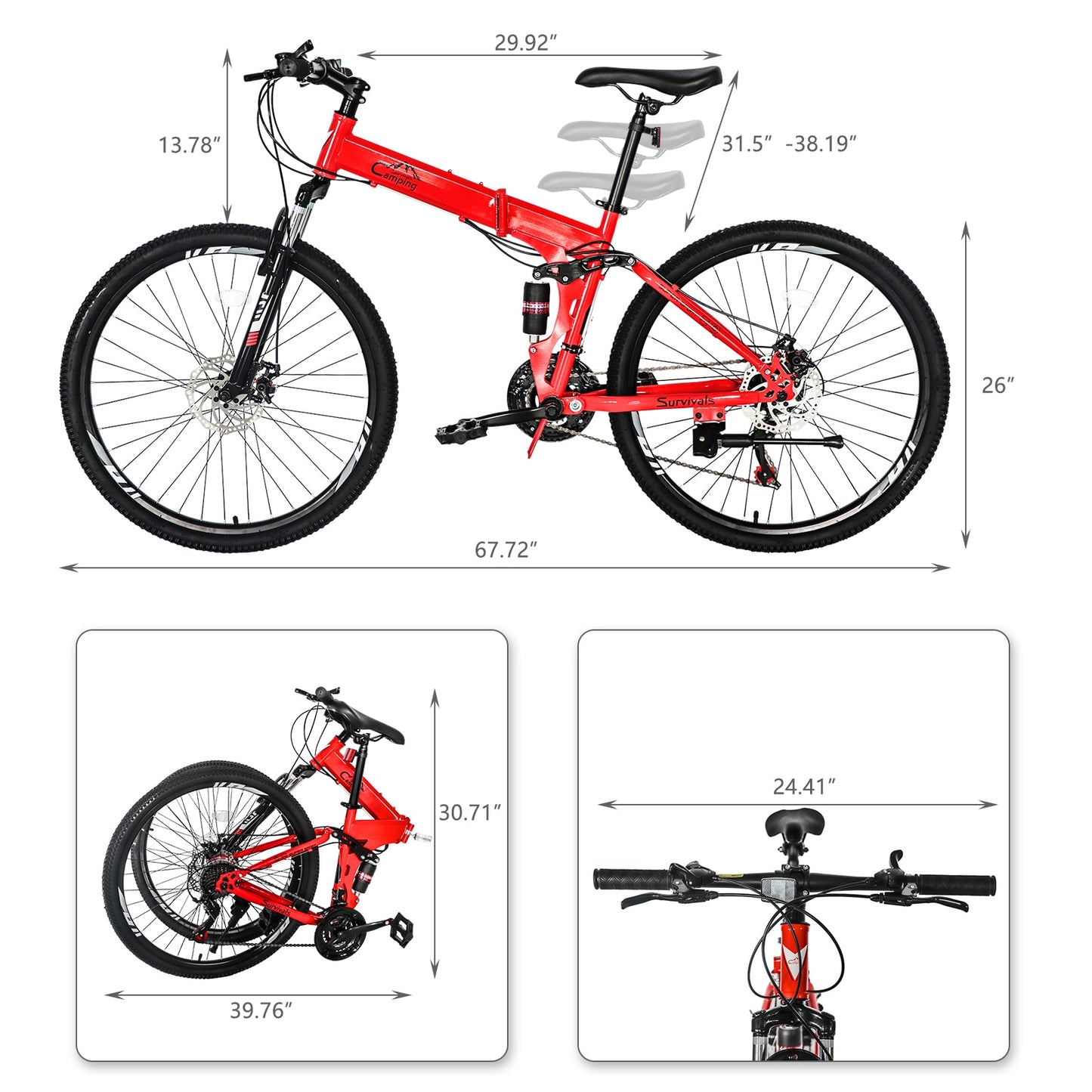 21 Speed 26 Inch Foldable Mountain Bike { High Carbon Steel }