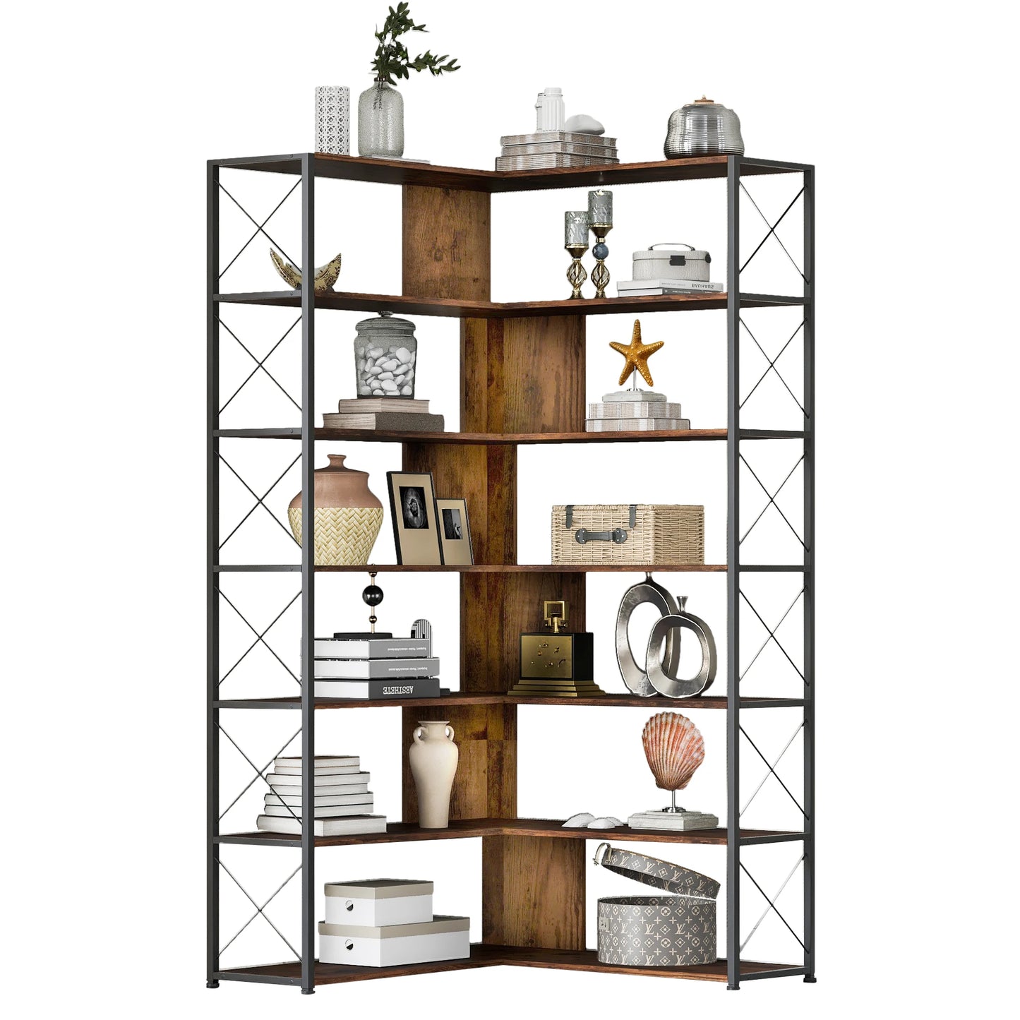 7 Tier Metal Frame Corner Bookcase/Display Case