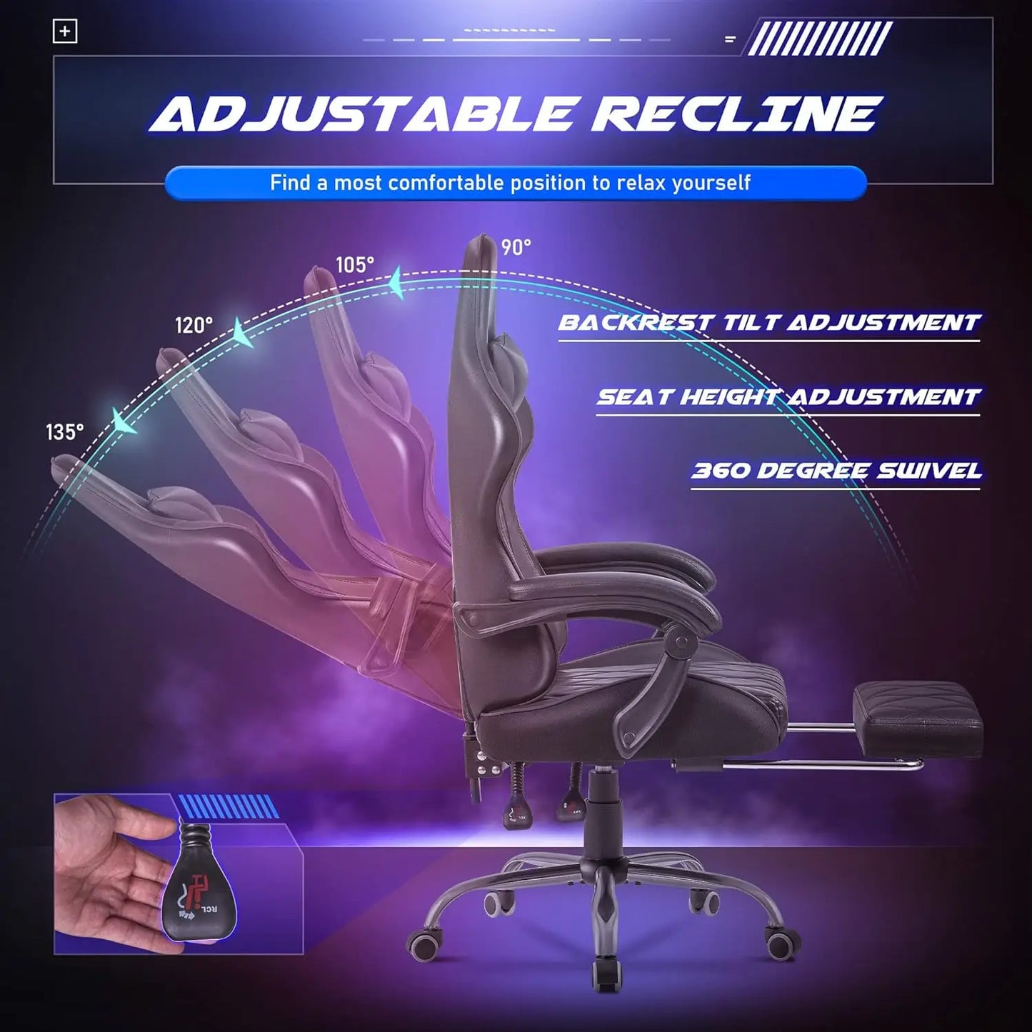 Adjustable Gaming/Office Chair [ REMOVABLE FOOTREST ]