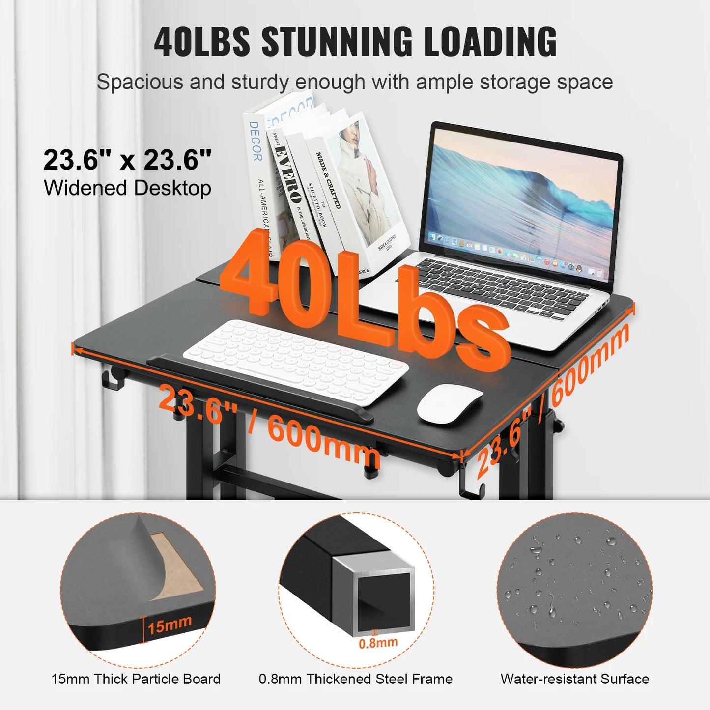 Adjustable Rolling Laptop Table [ 26.4 INCHES TO 44.9 INCHES ]