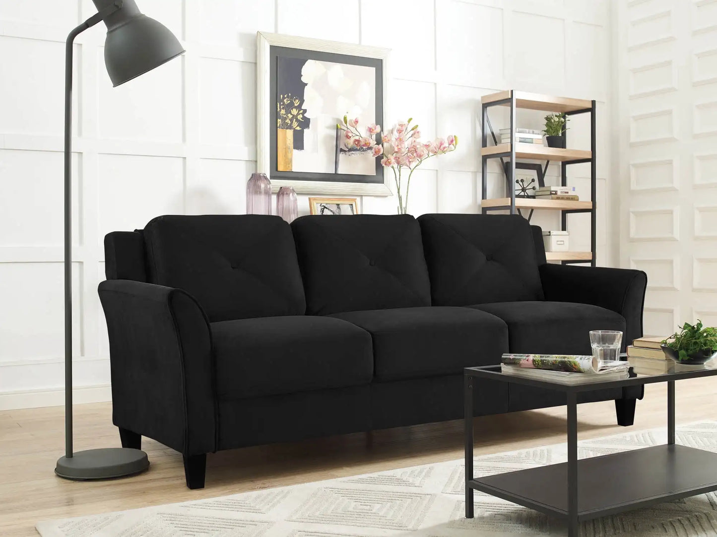 Black Taryn Sofa with Curved Arms
