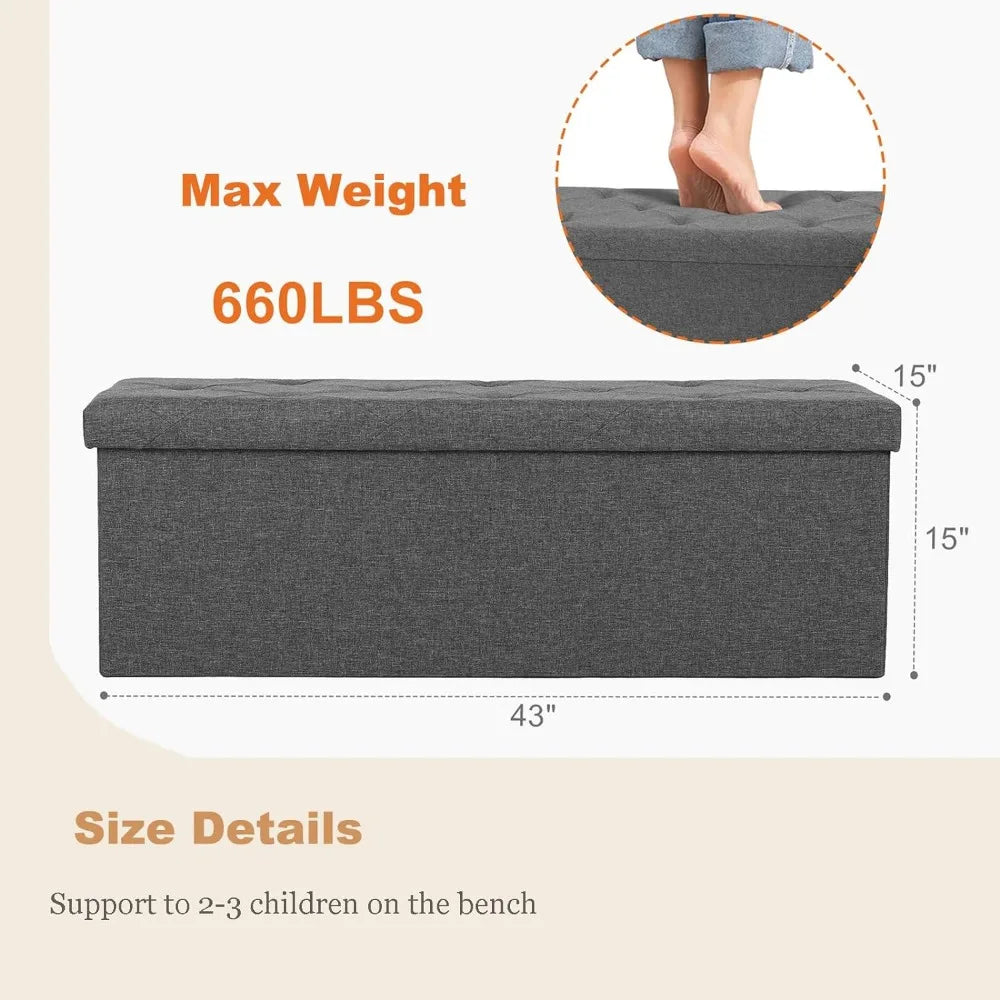 43 INCH Ottoman Bench/Footrest With Storage [ 660LBS MAX Sitting Weight ]
