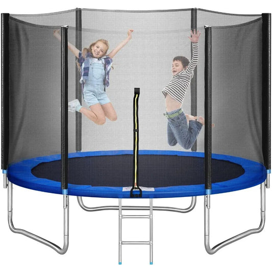 10 Foot Blue Trampoline With Enclosure [ 440 LBS Capacity ]