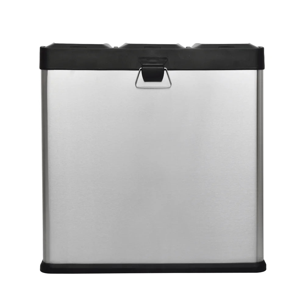 16 Gallon 3 Compartment Stainless Steel Trash and Recycling Bin