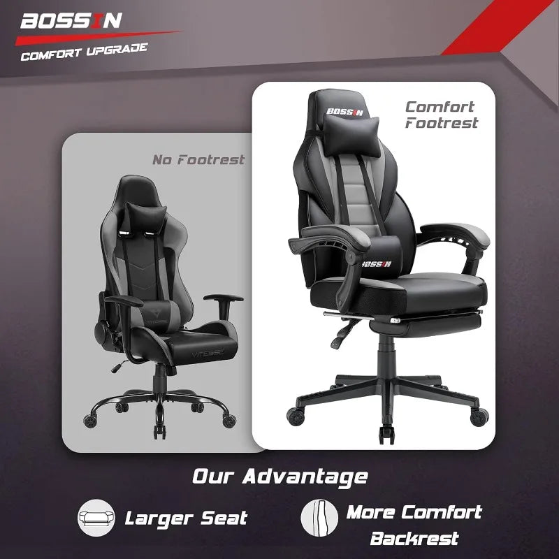 BOSSIN Gaming Chair with LUMBAR Cushion [ REMOVABLE FOOTREST ]